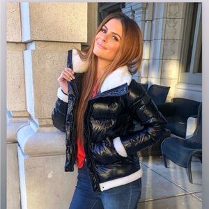 SAM Gigi shearling down trim jacket